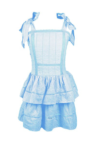 *Line Eyelet Ties Ruffle Dress*