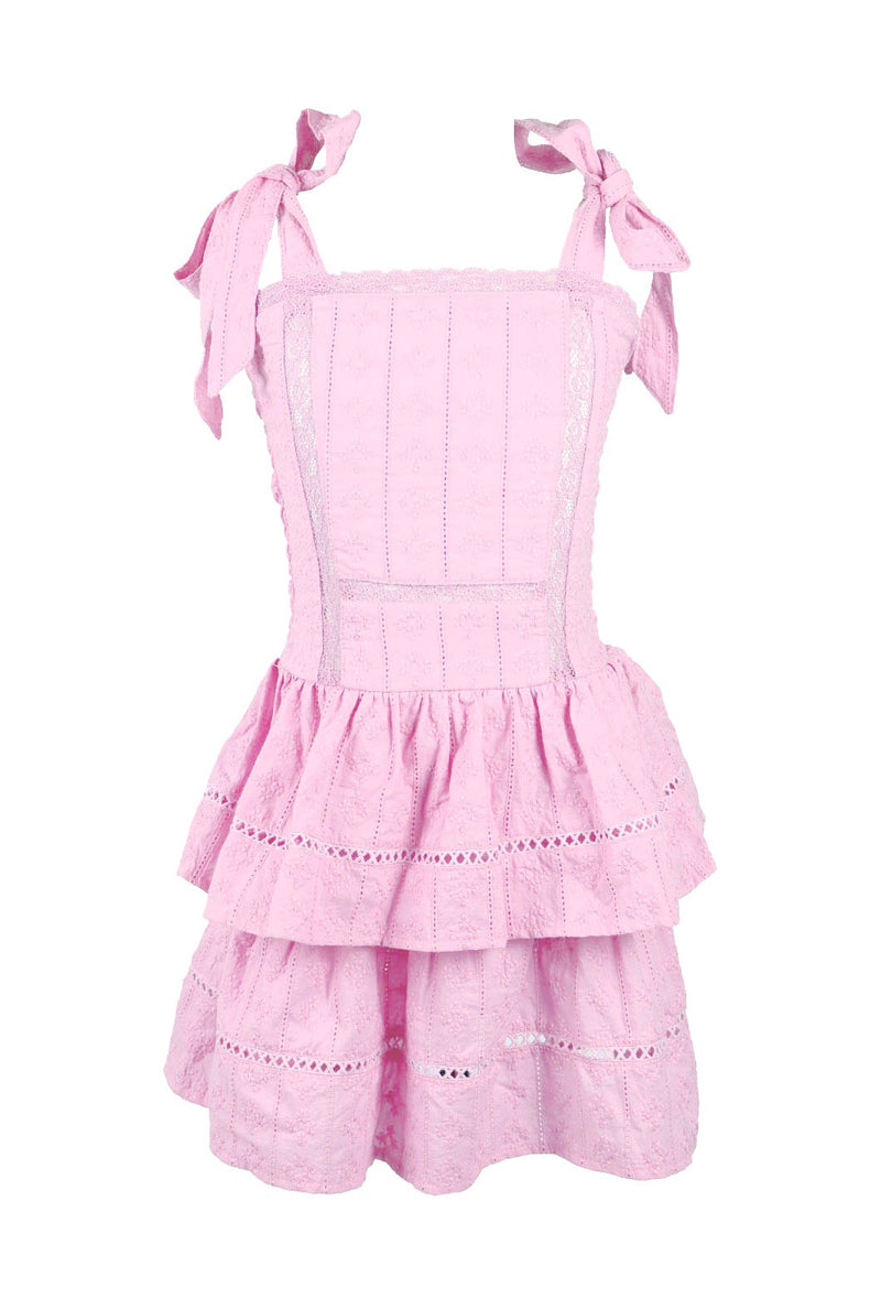 *Line Eyelet Ties Ruffle Dress*