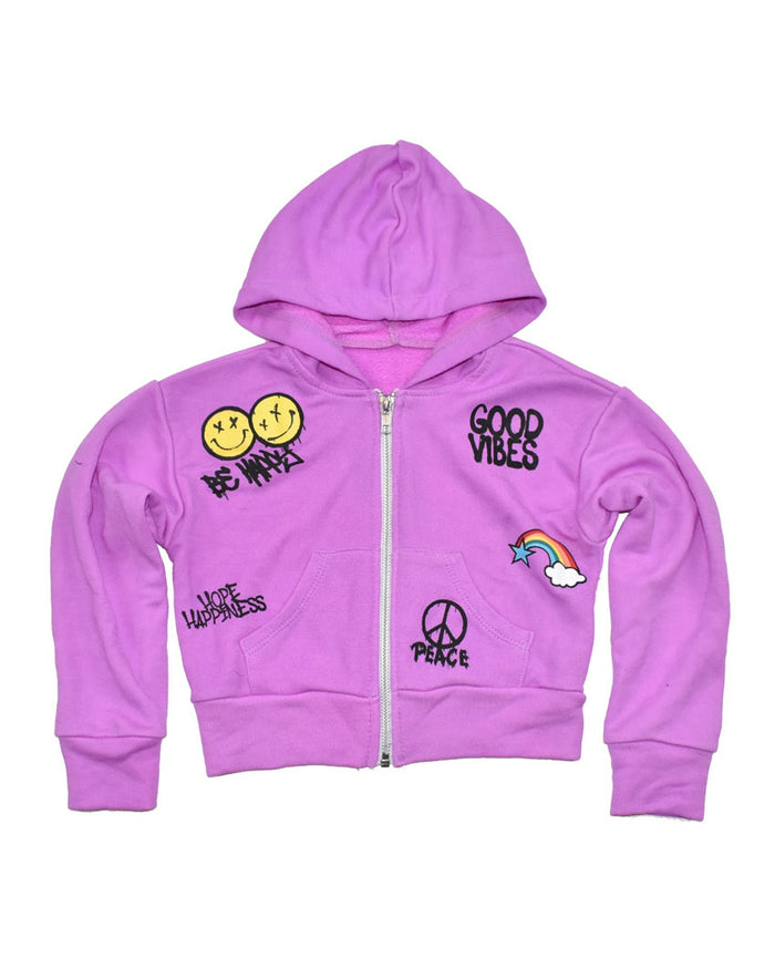 *Neon Purple Multi Icon Zip Up Crop Jacket*