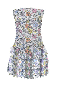 *Tulle Net Ruched Tube Top Dress*