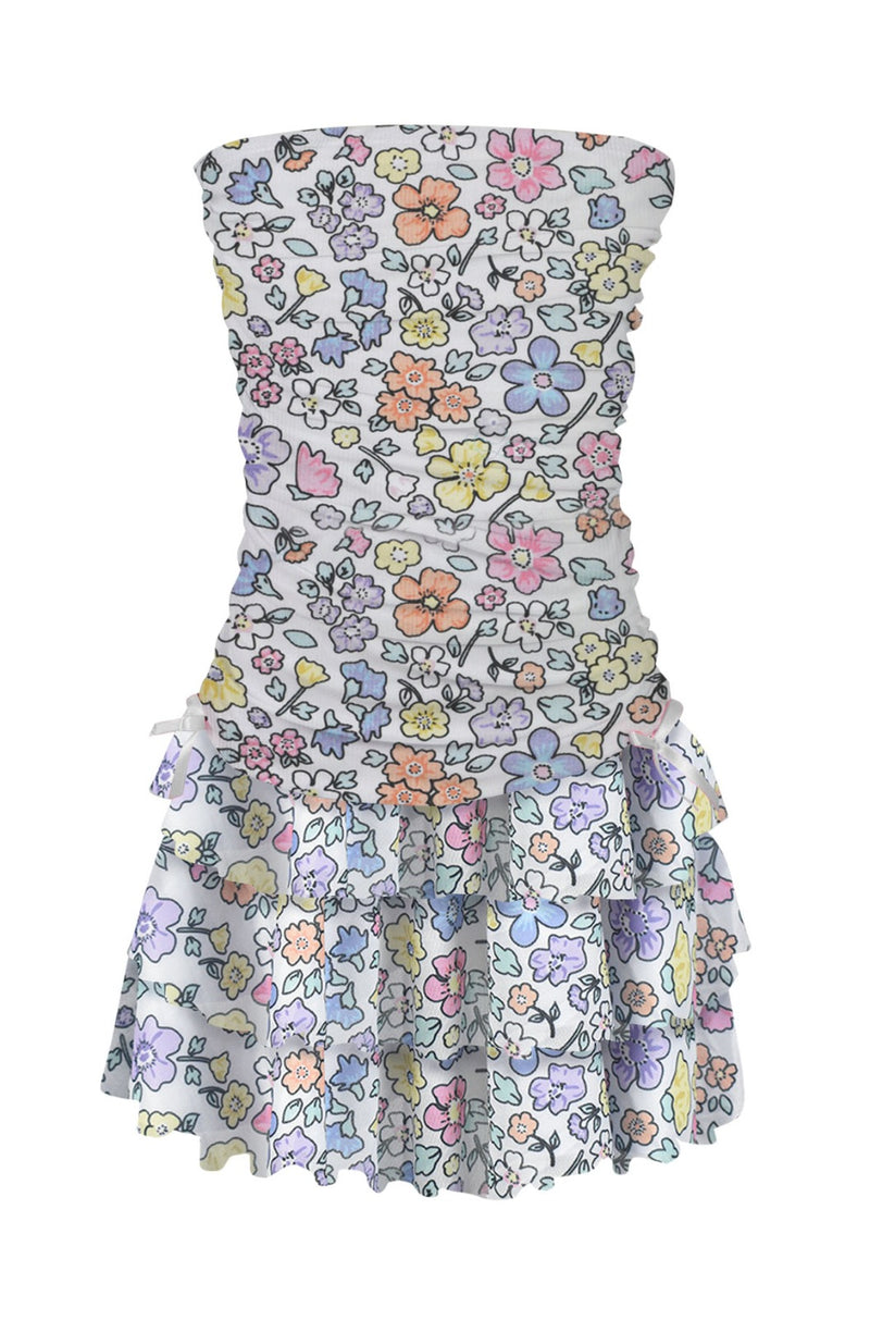 *Tulle Net Ruched Tube Top Dress*