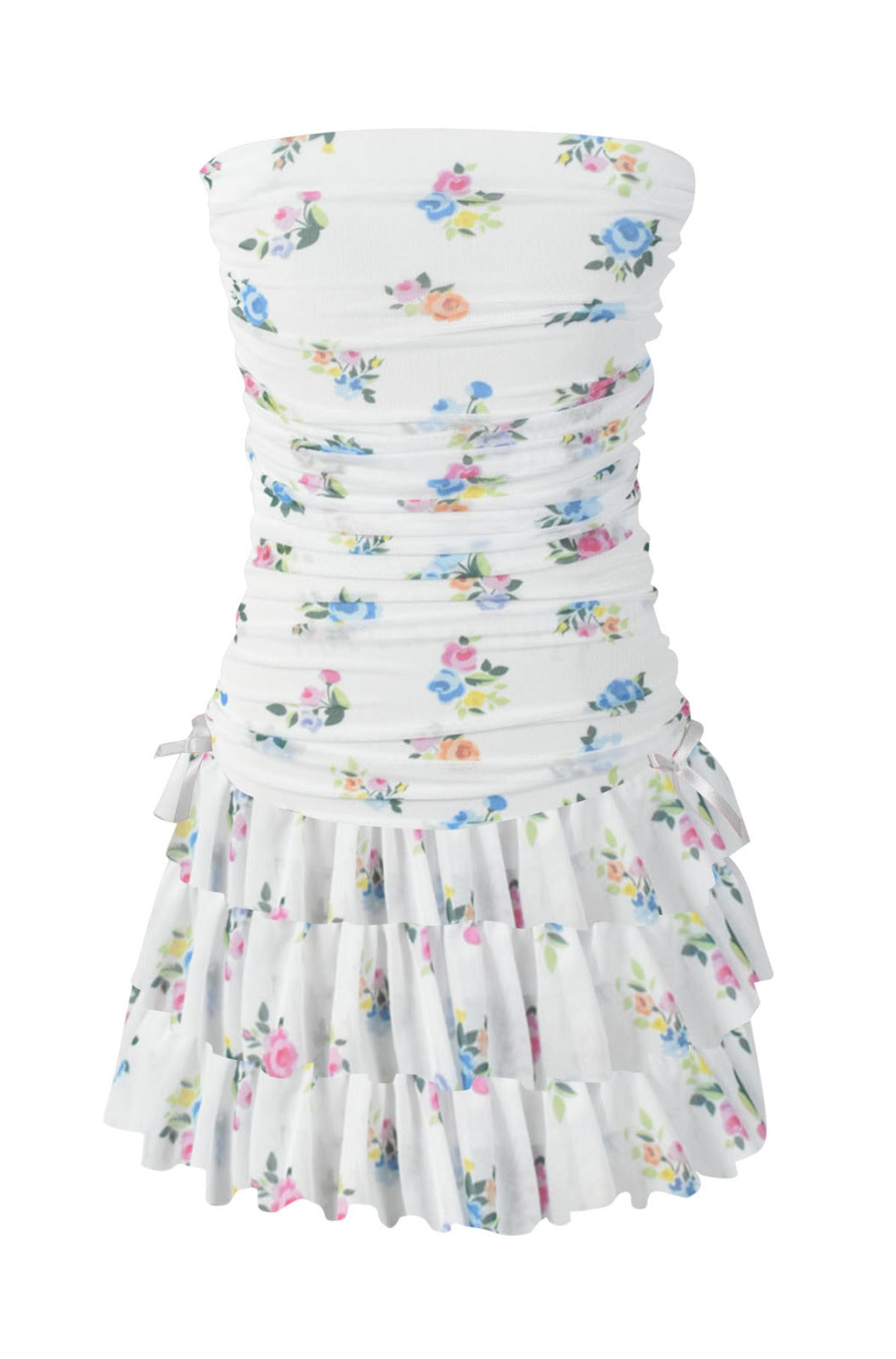 *Tulle Net Ruched Tube Top Dress*