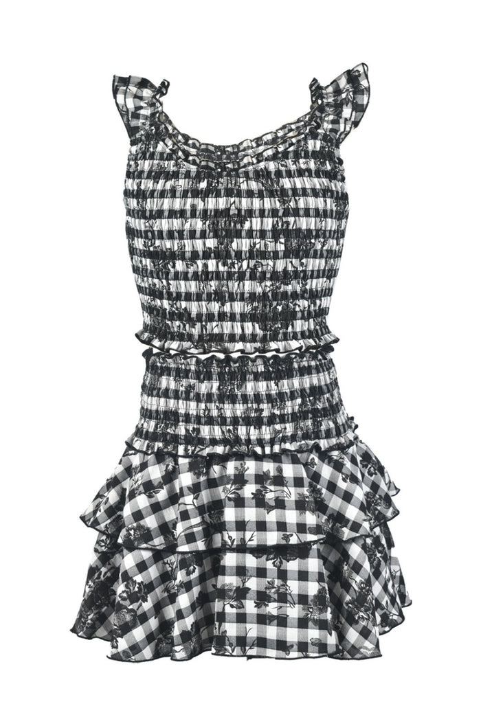 *Black Gingham Rose Smocked Skirt*