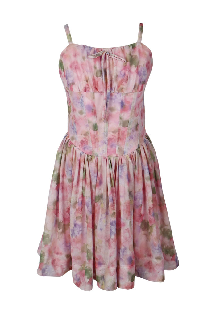 *Tulle Net Floral Print Bustier Cami Dress*