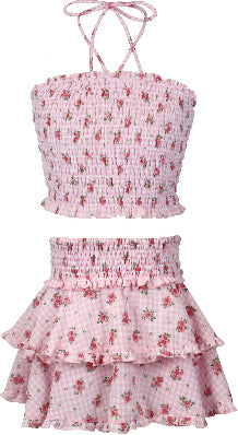 *Checkered Floral Halter Top*