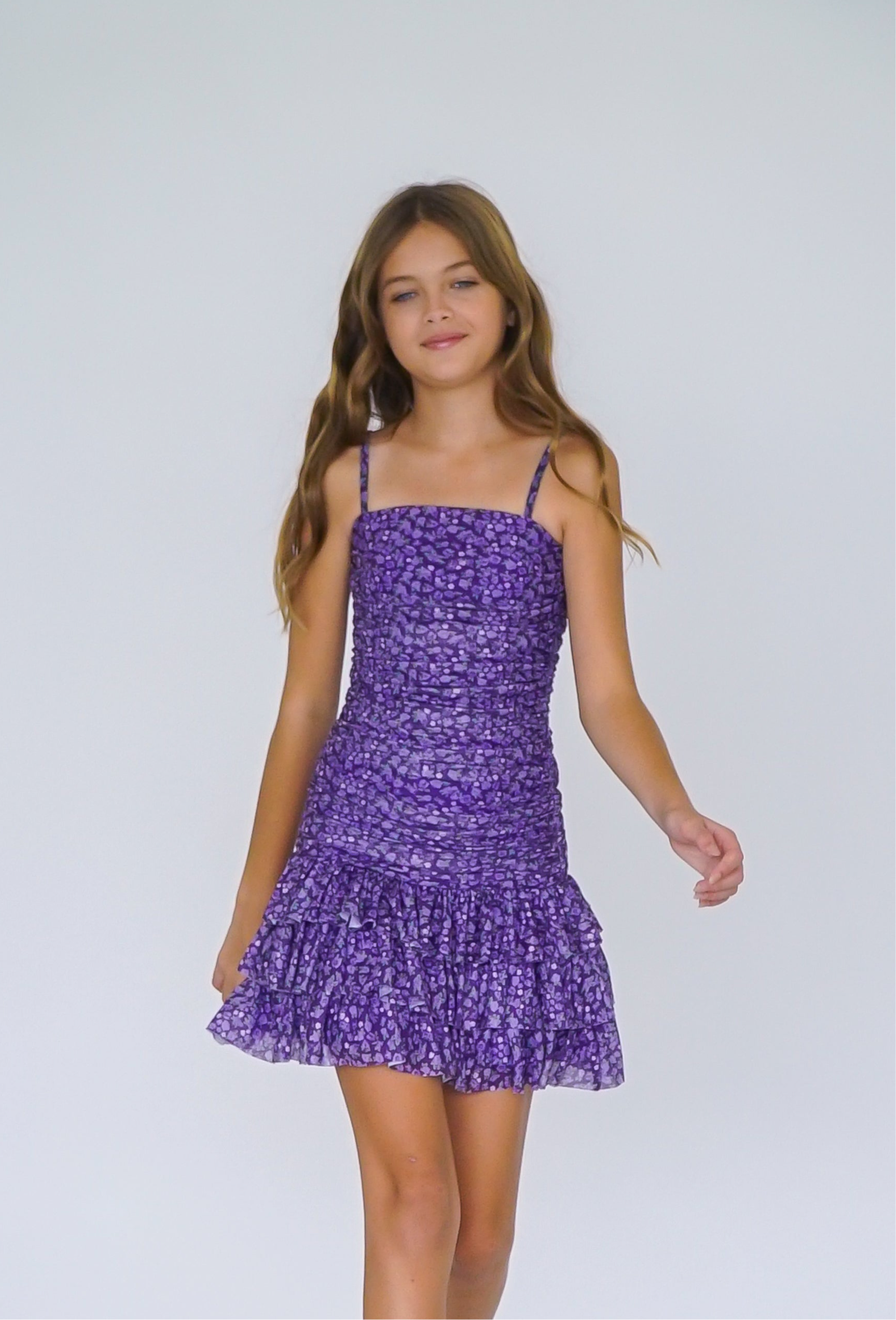 Purple Floral Ruched Ruffle Dress* – Flowers By Zoe Clothing Purple Floral Ruched Ruffle Dress* – Flowers By Zoe Clothing