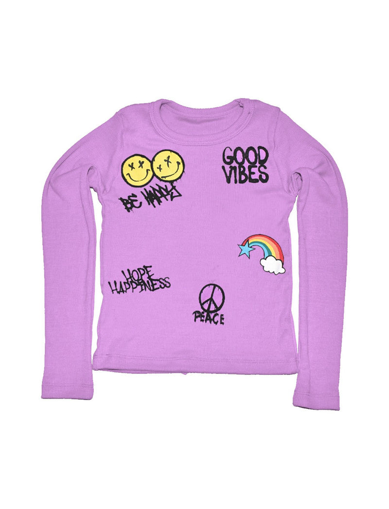 *Neon Purple Multi Icon Long Sleeve Tee*