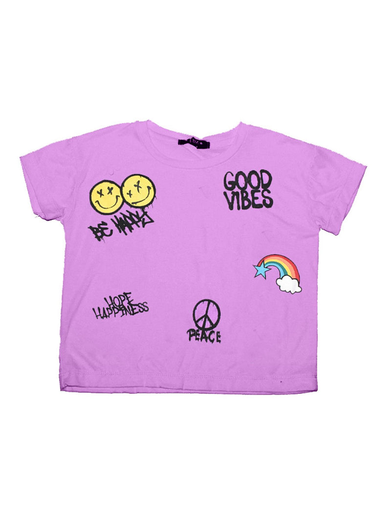 *Neon Purple Multi Icon Short Sleeve Tee*