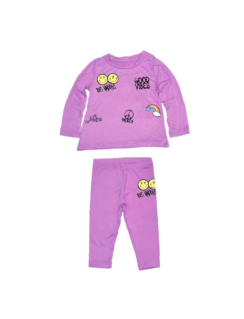 *Baby Girl Neon Purple Be Happy Leggings Set*