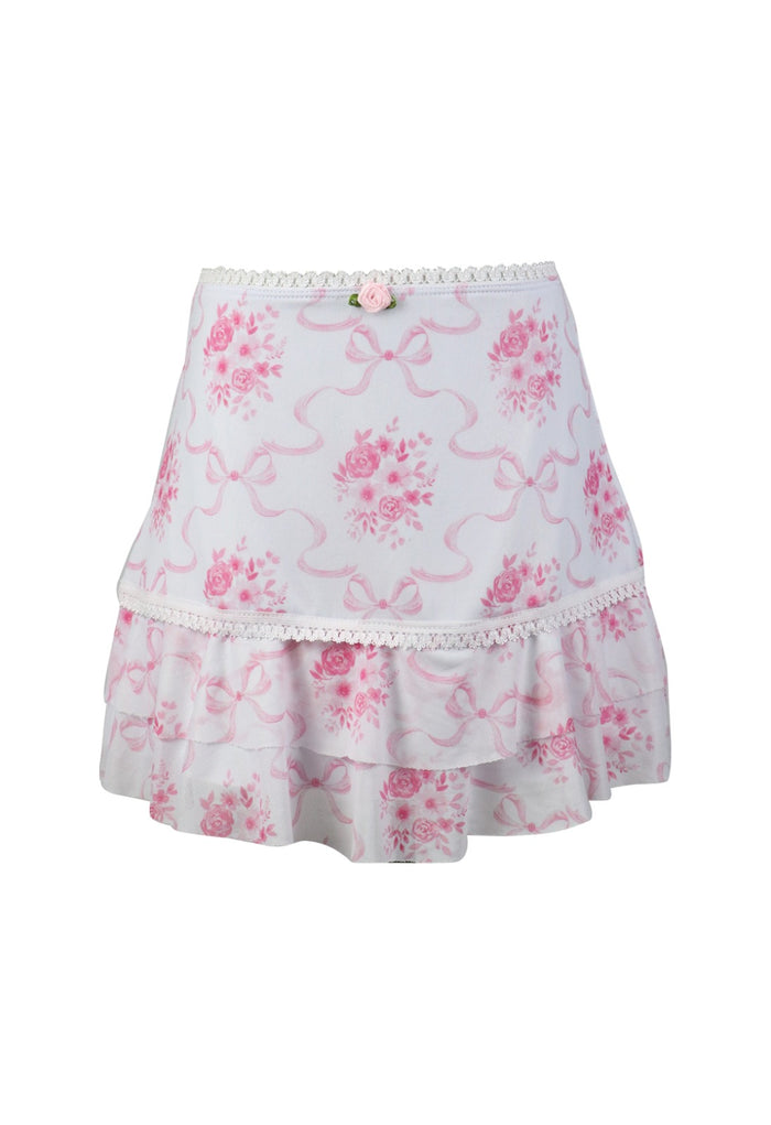 *Tulle Net Floral Printed Trim Lace Skirt*