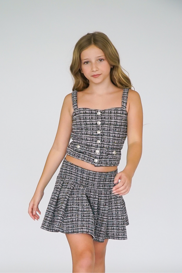 *Black Tweed Button Down Top*