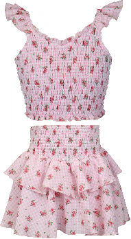 *Checkered Floral Flutter Sleeve Top*