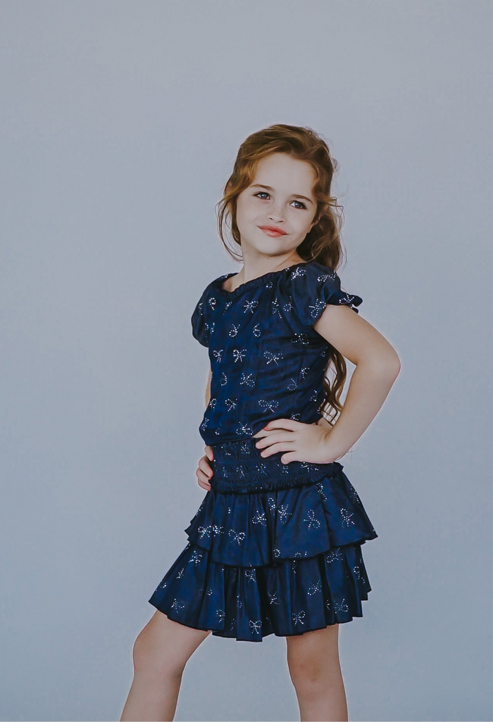 *Chambray Bow Corset Puff Sleeve Top*