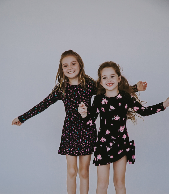 *Rib Floral Long Sleeve Dress*