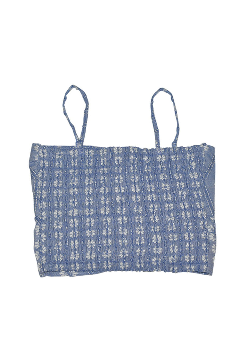 *Denim Flower Double Knotted Tube Top with Smocked Back*