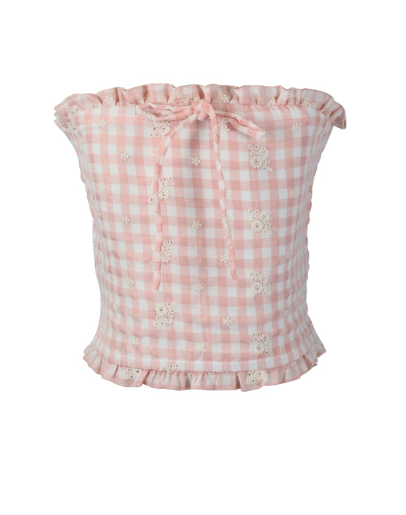 *Embroidery Checkered Tubetop*
