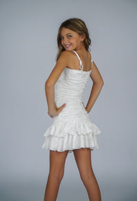 *Emboss Flower Ruched Dress*