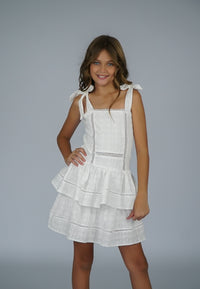 *Line Eyelet Ties Ruffle Dress*