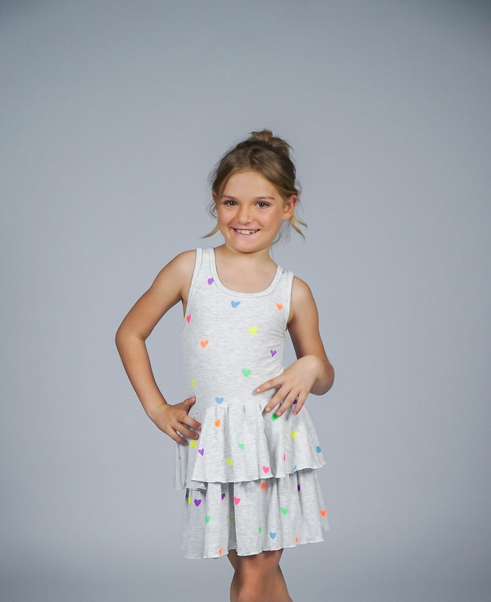 *Light Misty Allover Heart Ruffle Dress