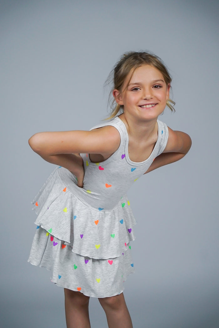 *Light Misty Allover Heart Ruffle Dress