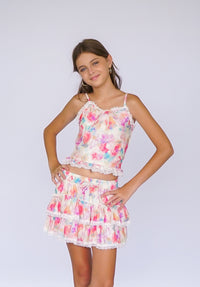 *Watercolor with Trim Lace Skirt*