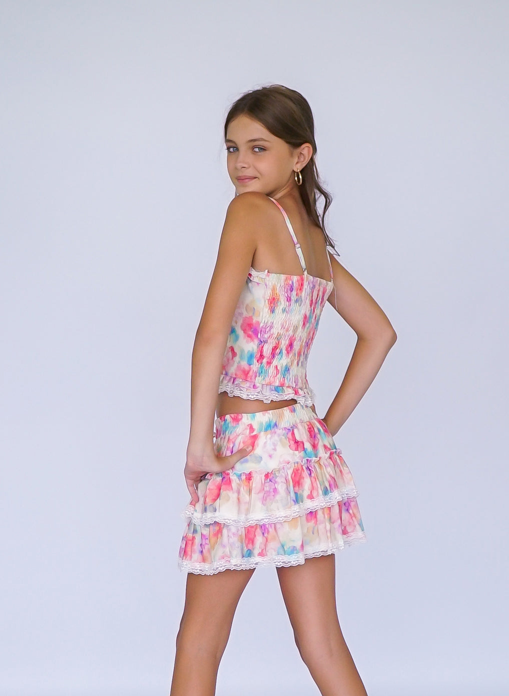 *Watercolor with Trim Lace Skirt*
