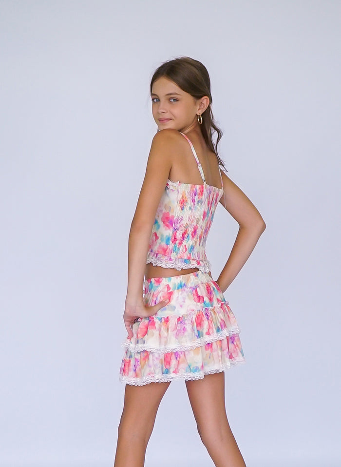*Watercolor with Trim Lace Skirt*