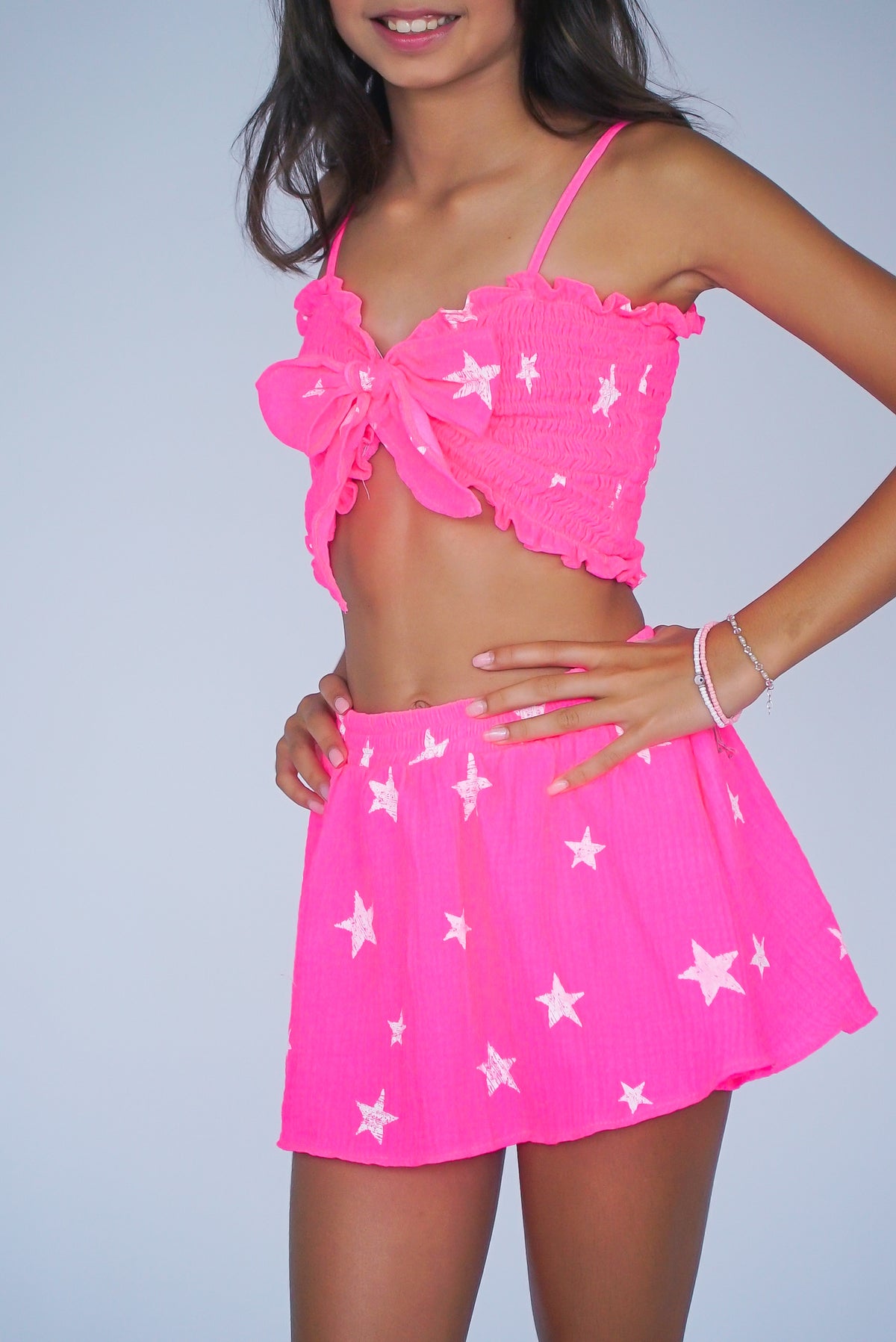 *Hot Pink Stars Smocked Bow Top*