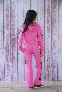 *Pink Velvet Stripe Zip-Up Jacket*