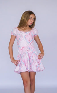 *Handkerchief Printed Puff Sleeve Dress*