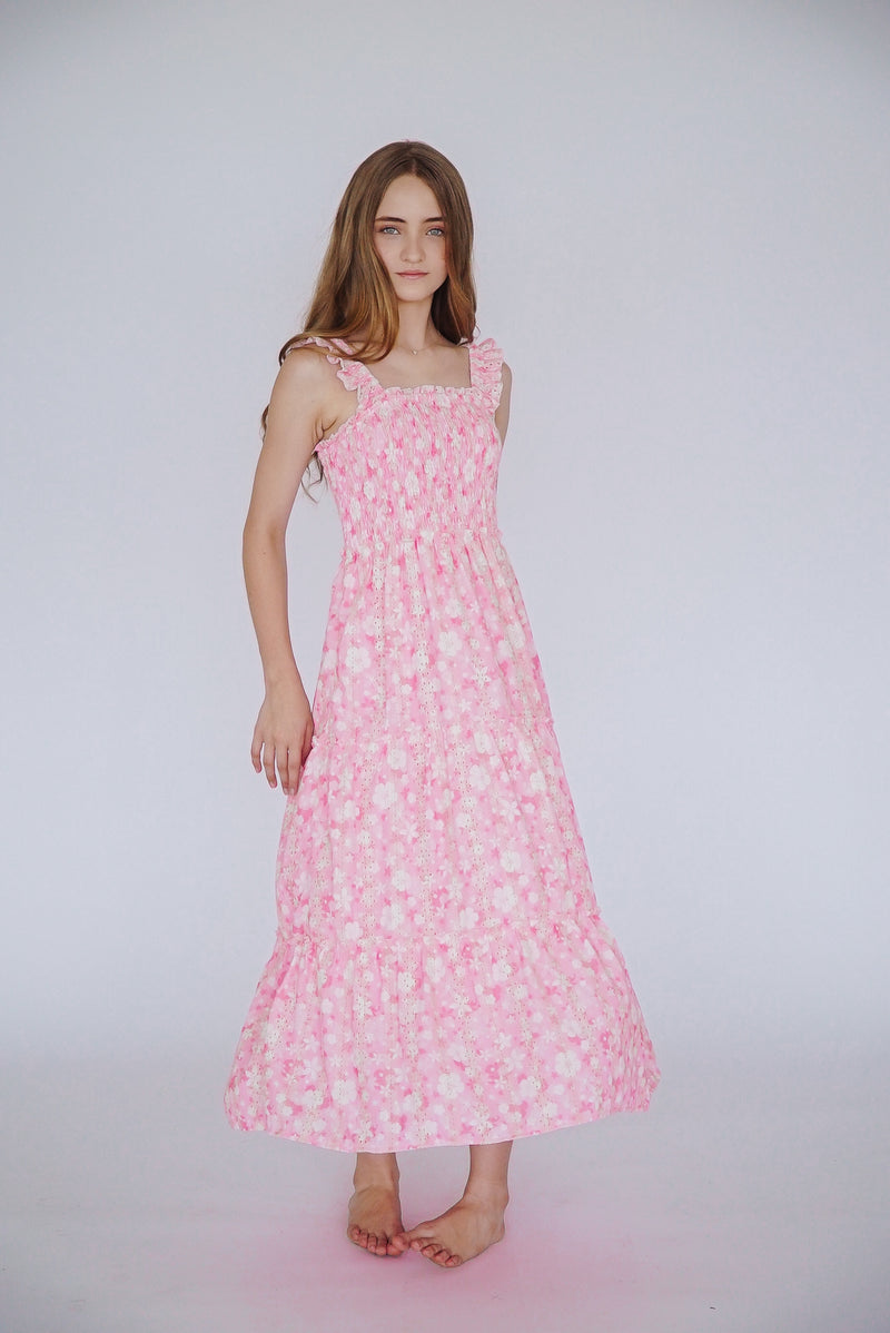 *Floral Smocked Flutter Sleeve Maxi Dress*