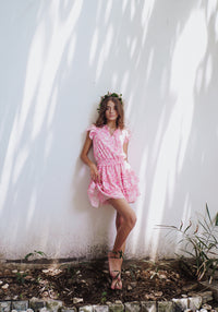 *Pink Floral Ruffle Skirted Dress*