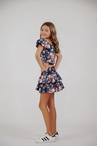 *Navy Floral Ruffle Skirt*