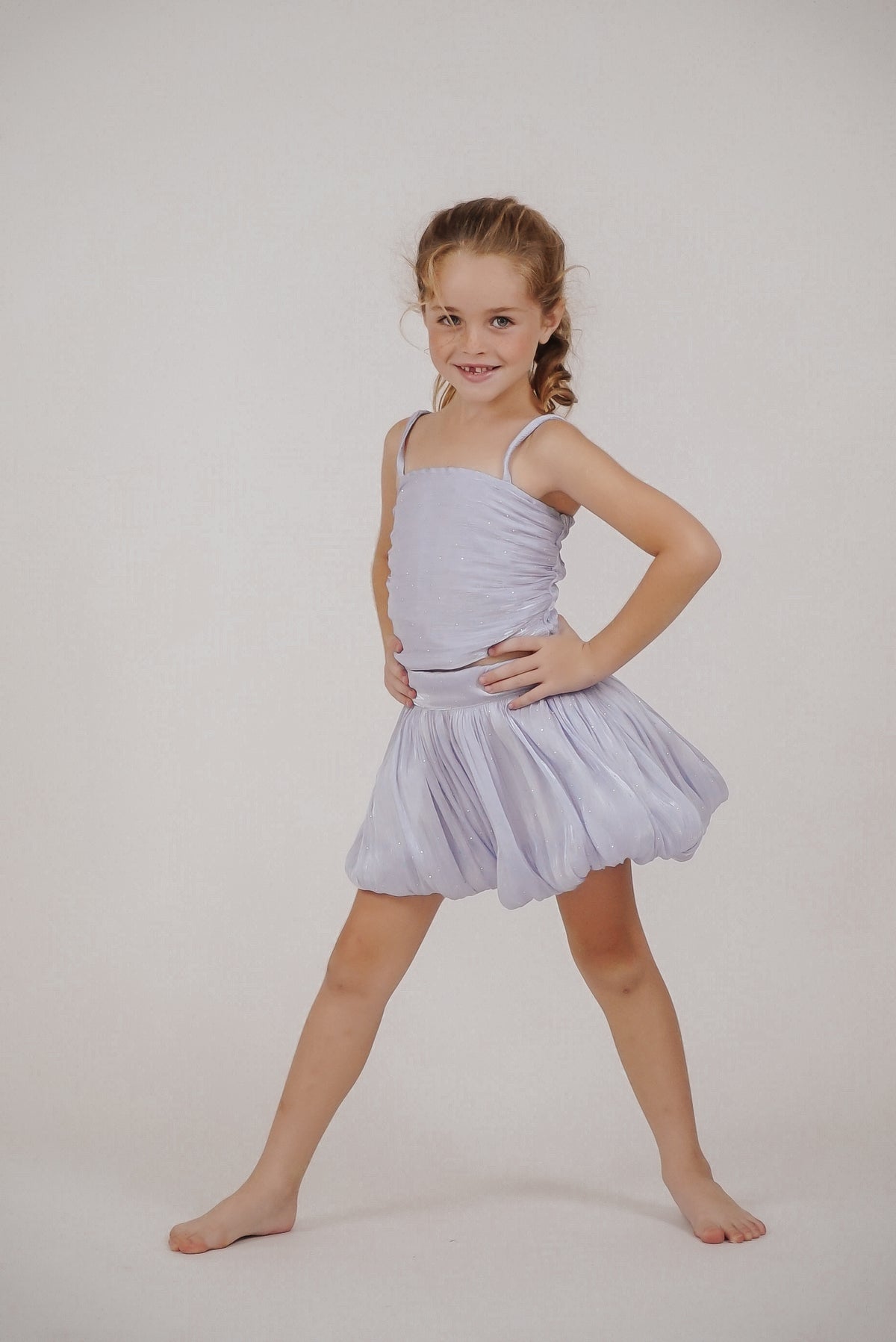 *Lavender Ruched Ballet Top with Tuck Away Straps*