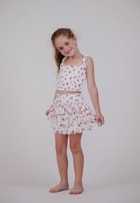 *White Pink Floral Printed Smocked Top*