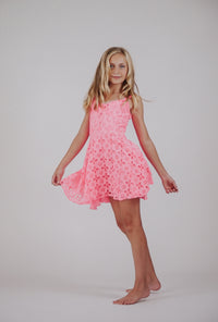 *Neon Coral Eyelet Dress*