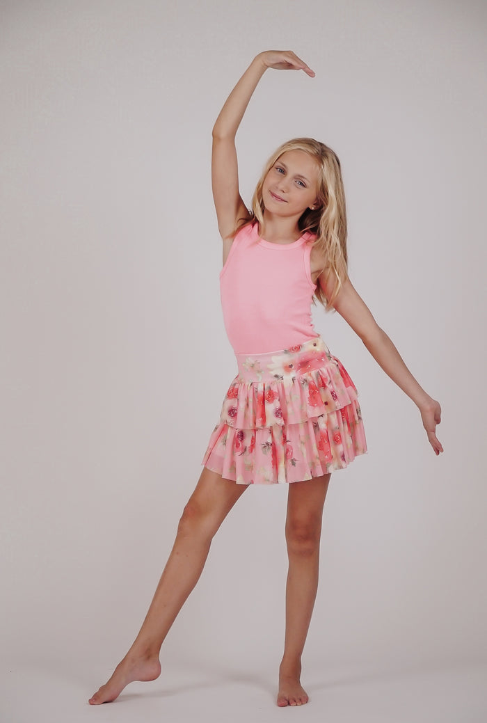 *Peach Net Flower Ruffle Skirt*