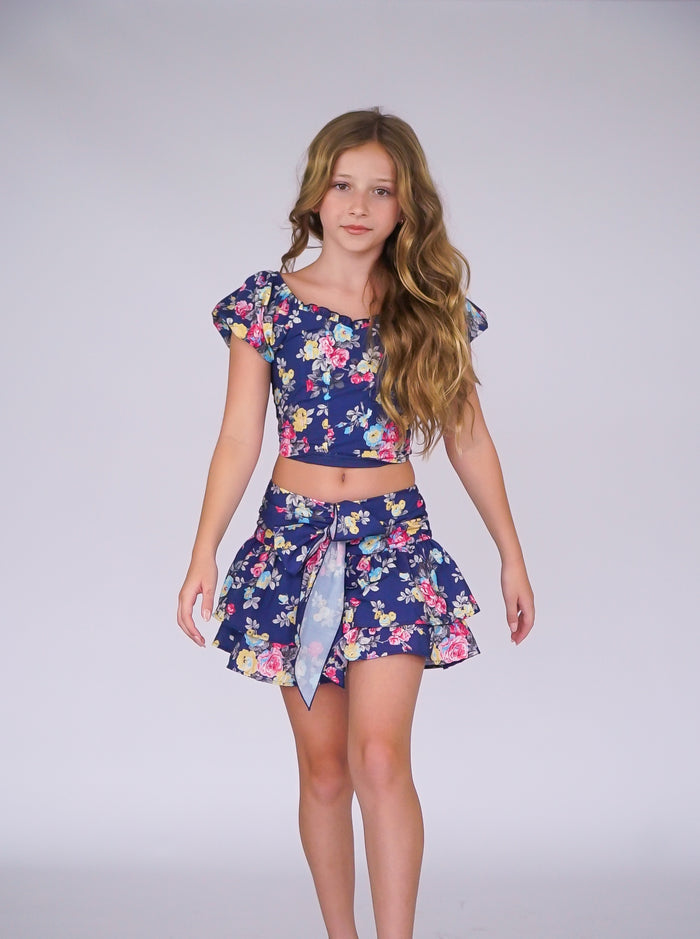 *Navy Floral Bubble Skirt*