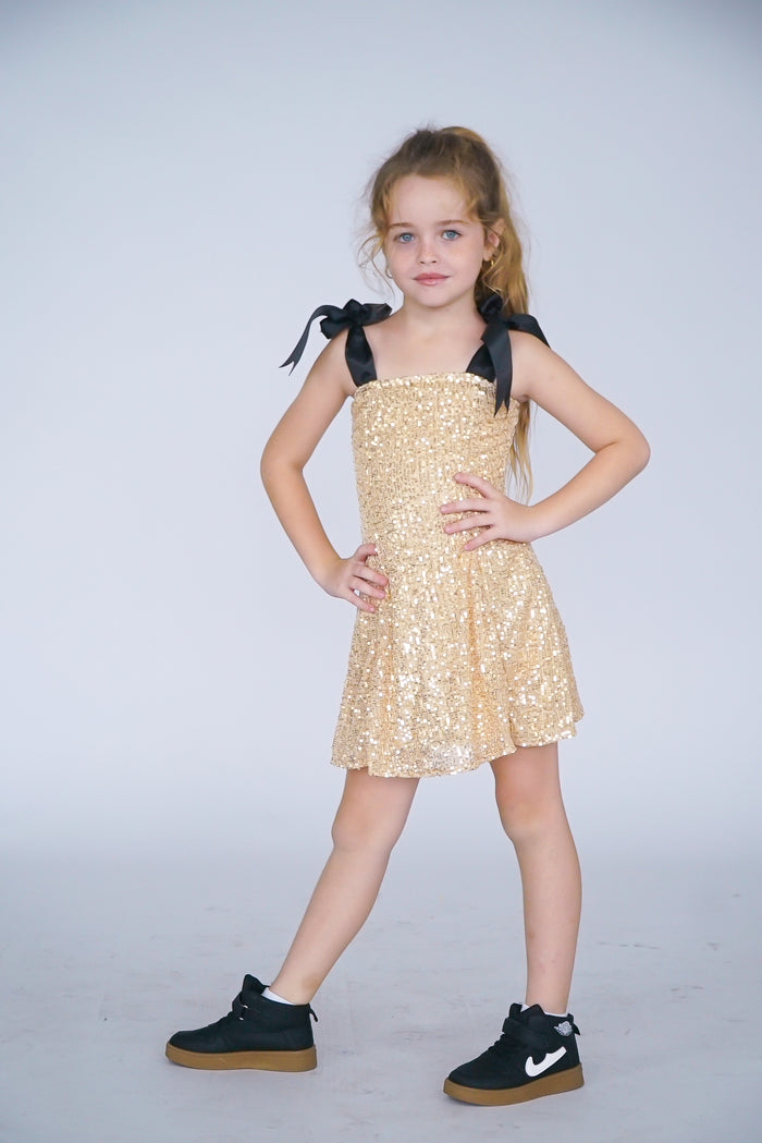 *Sparkling Sequin Shoulder Ties Dress*