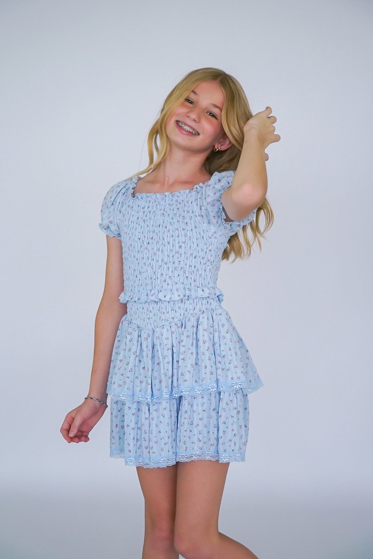 *Blue Smocked Ruffle Dress*