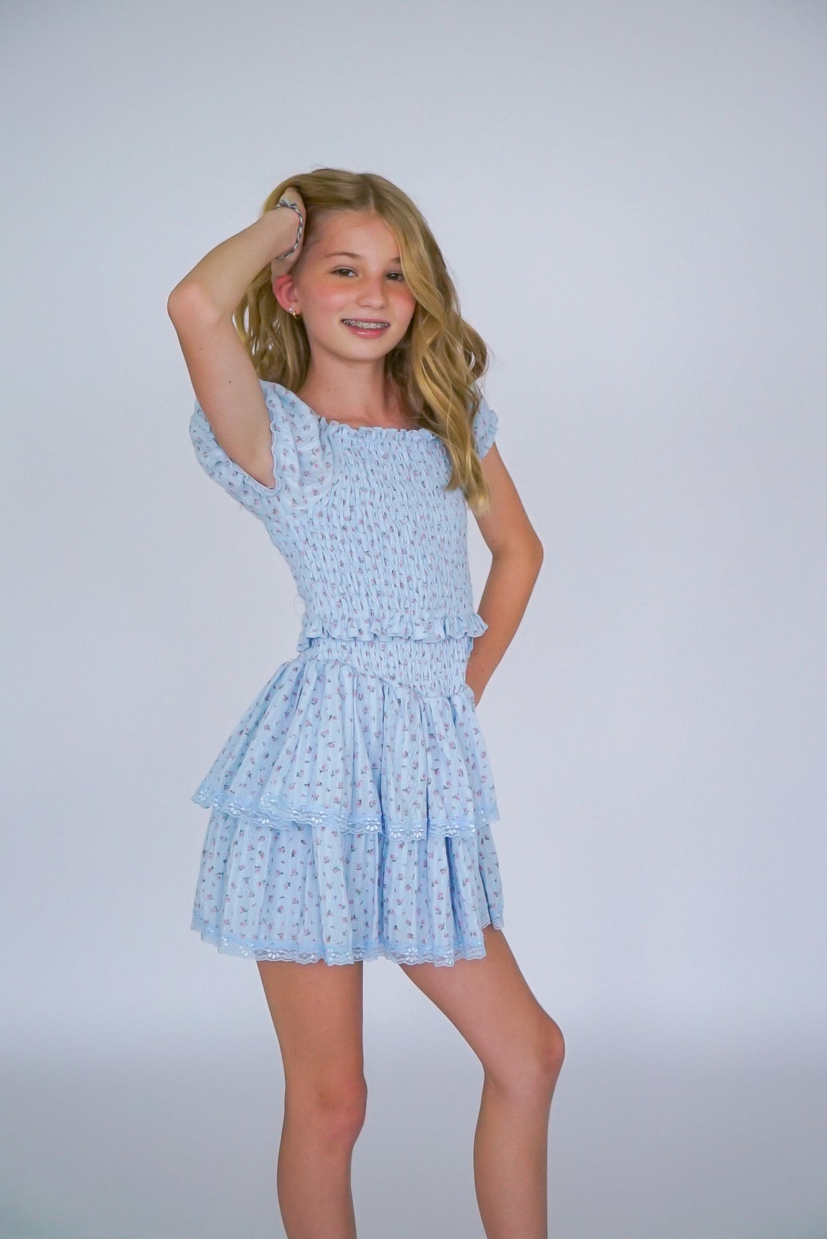 *Blue Smocked Ruffle Dress*