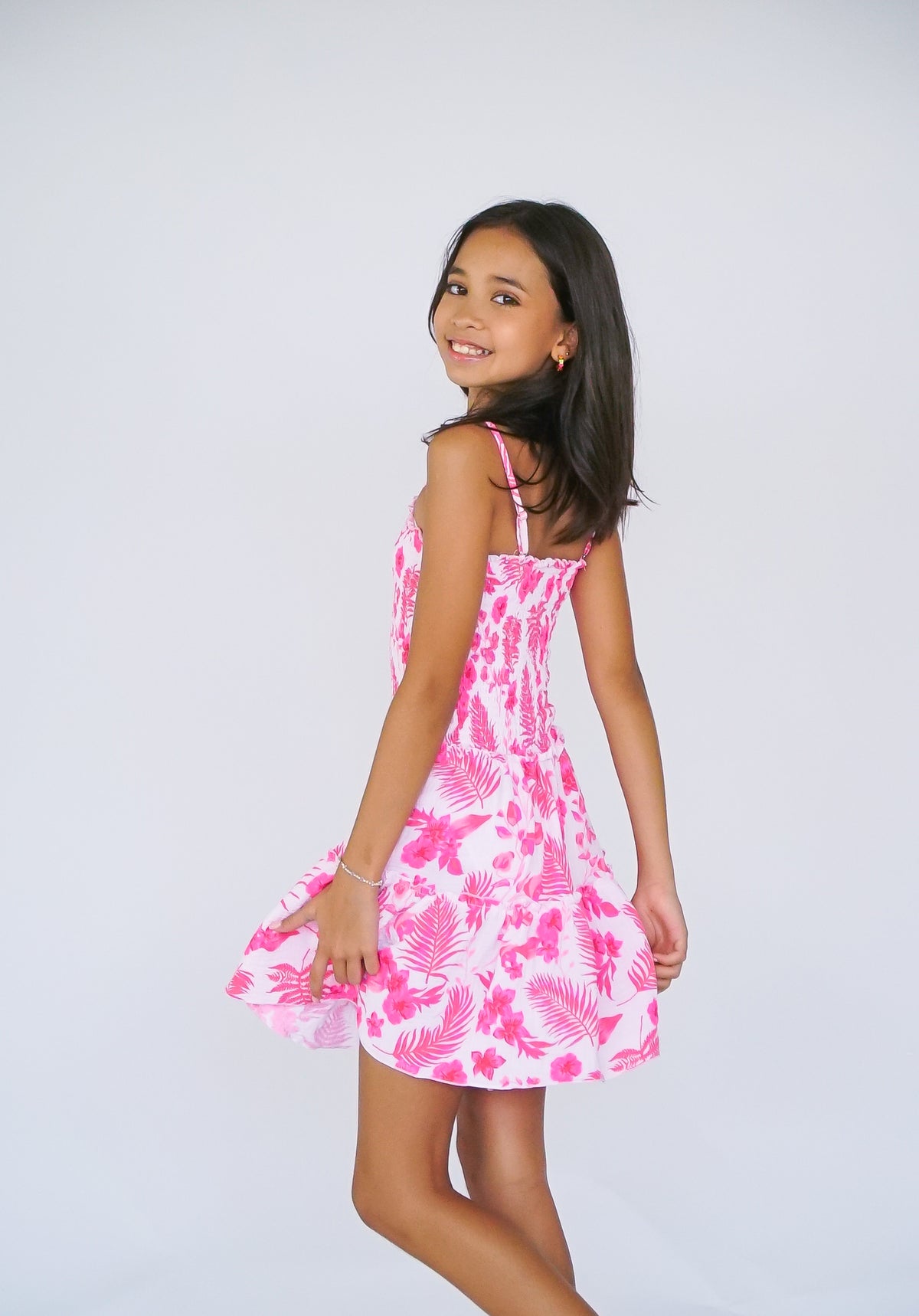 *Pink Hawaiian Smocked Ruffle Dress*