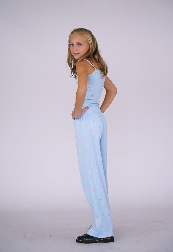 *Pointelle Printed Flare Pant
