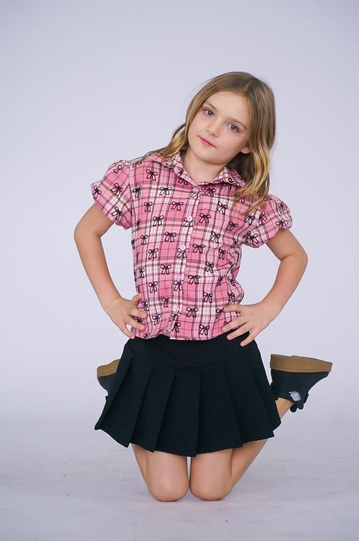 *Pink Allover Bow Collar Shirt*