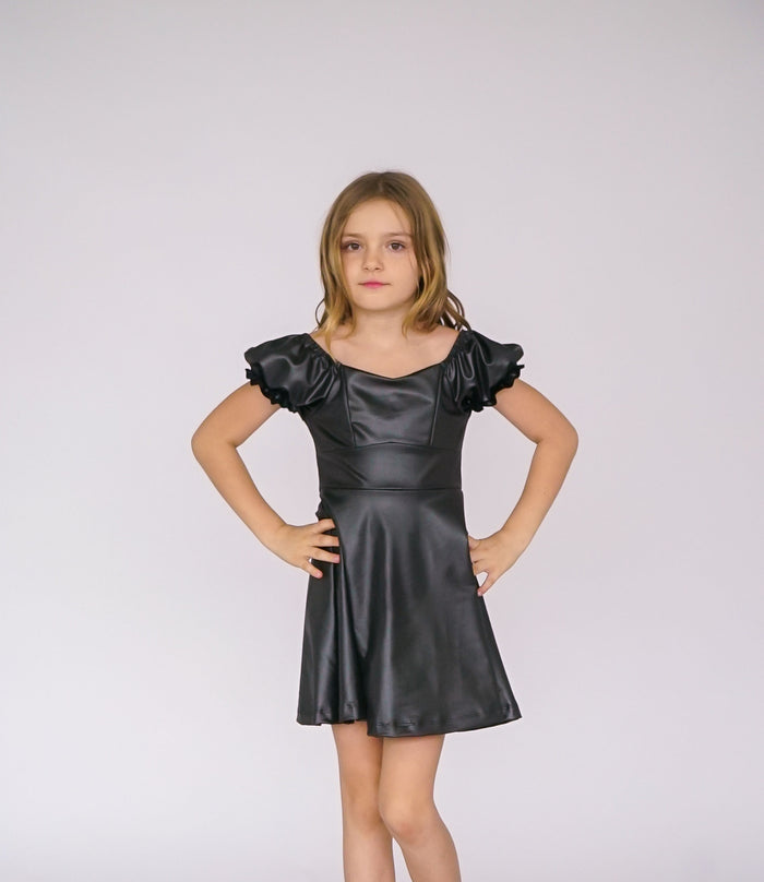 *Vegan Leather Puff Sleeve Dress*