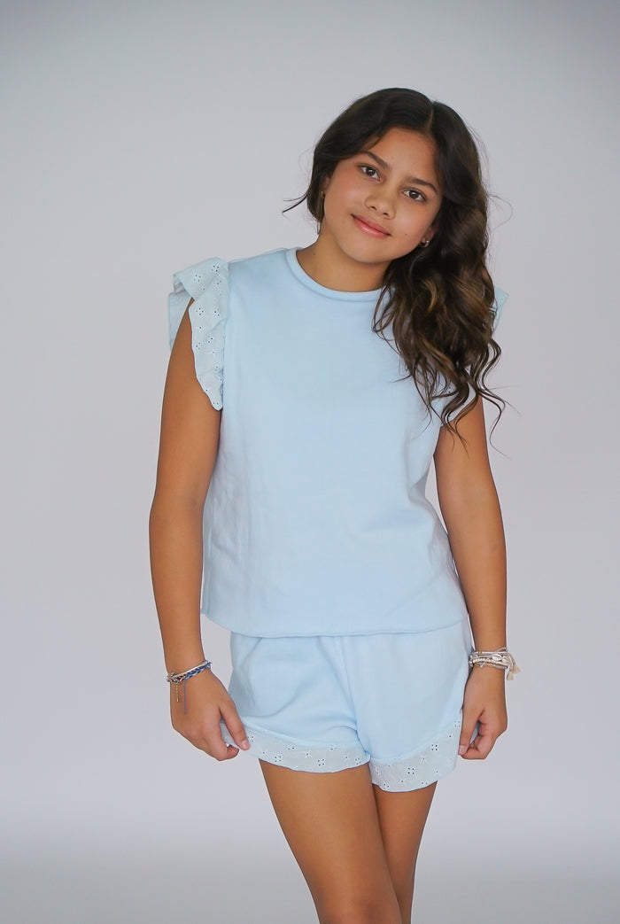 *Eyelet Ruffle Sleeve Sweatshirt*