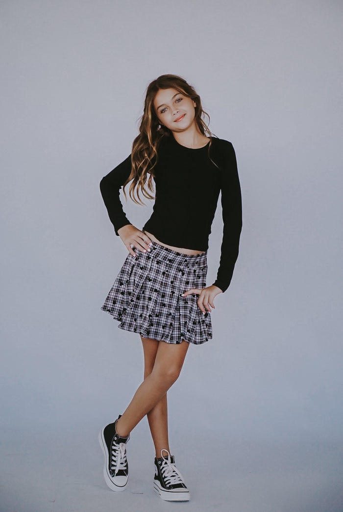 *Pleated Flannel Skirt With Mini Velvet Hearts*