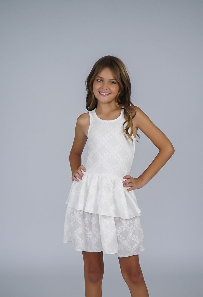 Emboss Flower Ruffle Dress*