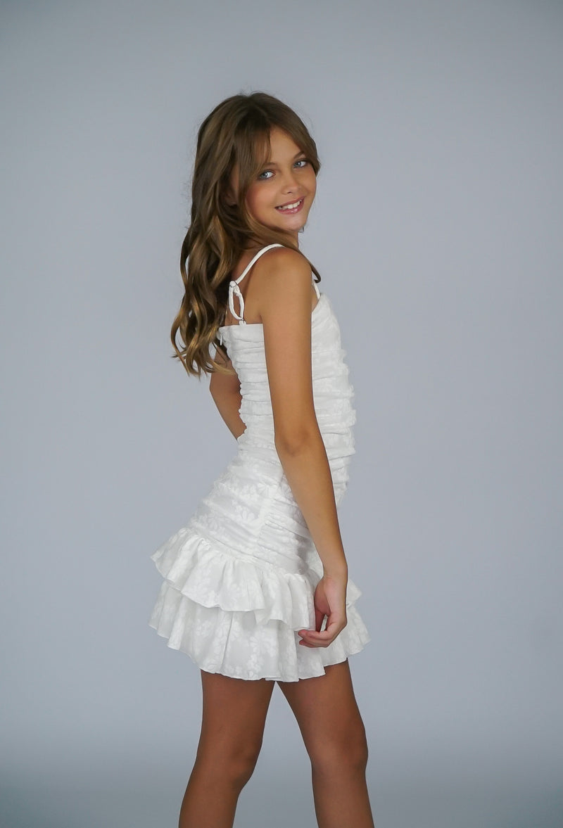 *Emboss Flower Ruched Dress*
