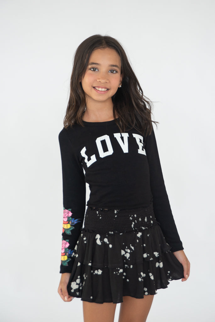 *Black Tattoo Love Crop Long Sleeve Tee*